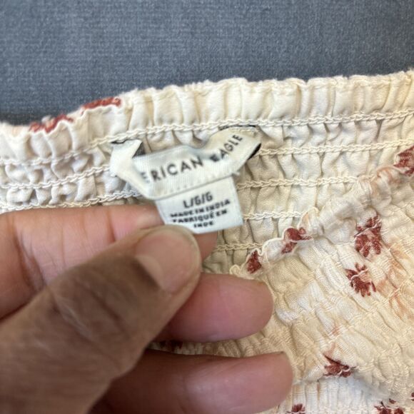 American Eagle Off Shoulder Top Y2K Large Ruffle Sleeve Crop Ruch Floral Boho - Picture 3 of 10